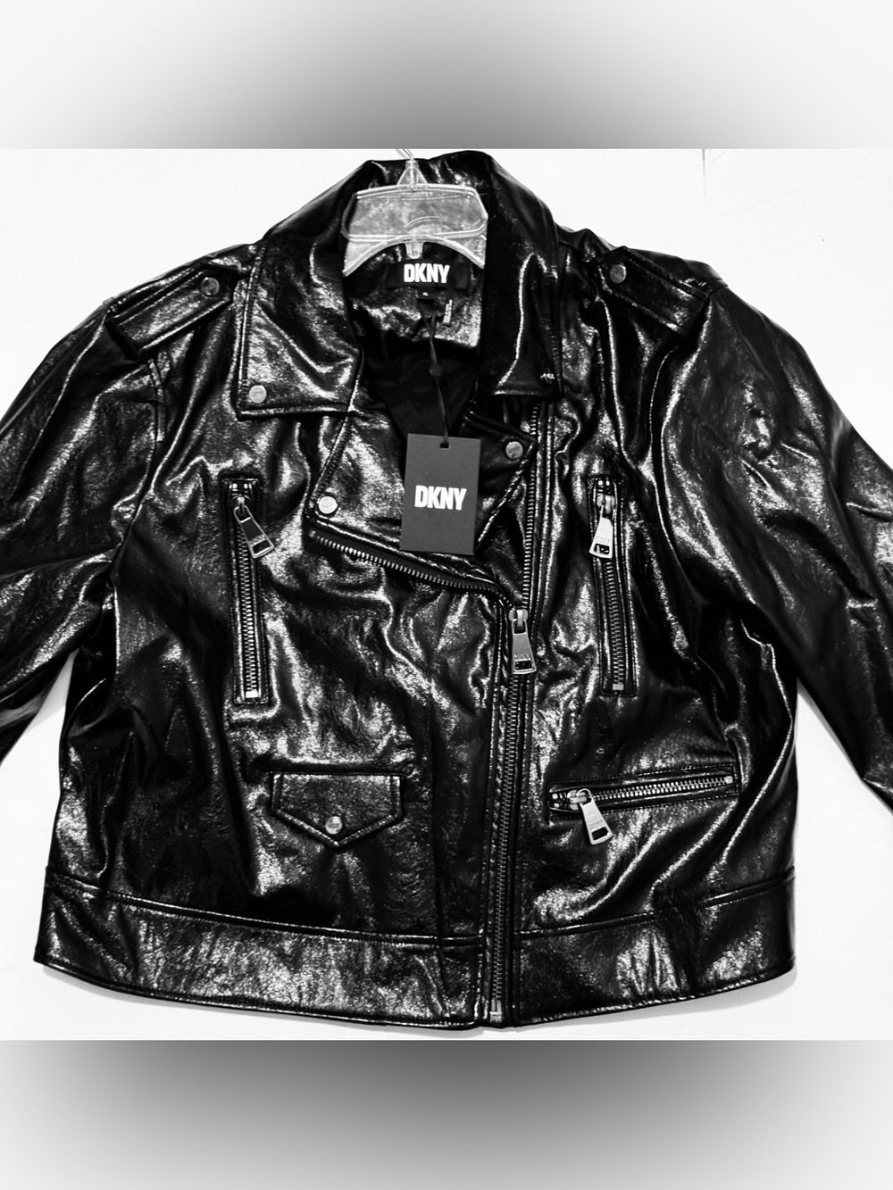 DKNY Women’s Black Faux Leather Moto Jacket XL